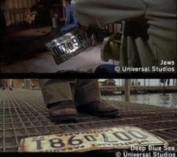 7. Помните номерной знак, который достали из зубов акулы в фильме "Глубокое синее море"? Так вот, он такой же, как и номер, найденный в животе тигровой акулы в фильме "Челюсти".