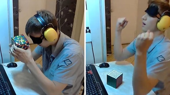 Gözleri Kapalı Bir Şekilde 9x9 Rubik Küpünü Çözen Muhteşem Yetenekli Genç