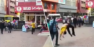 Sokak Ortasında Bruce Lee Gibi Takla Atarken Yoldan Geçen Vatandaşı Perişan Eden Genç
