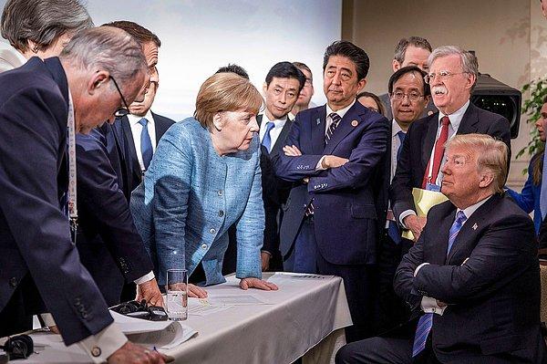 Zirvede çekilen ve merkezinde Almanya Başbakanı Angela Merkel'in bulunduğu bu fotoğraf, G7'ye damgasını vuran fotoğraf oldu.