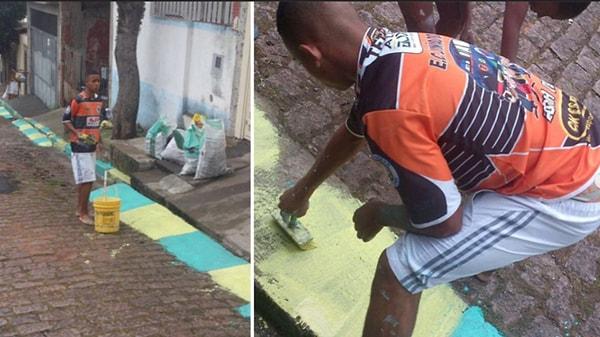 9. 2014 Dünya Kupası'nda Brezilya'da kaldırımları boyayan Gabriel Jesus.