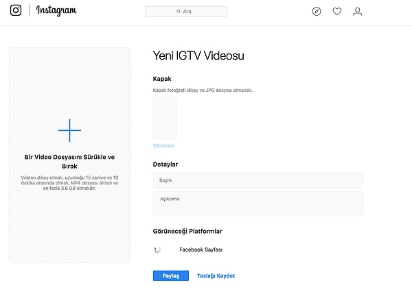 Ardından video yükleme ekranından video başlığı, kapağı ve açıklaması ile kolayca video yükleyebiliyorsunuz.