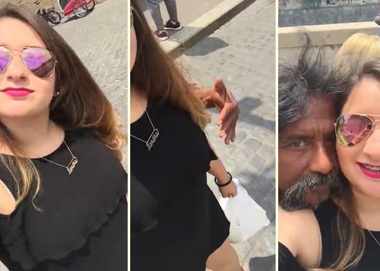 Telefonunun Ön Kamerasıyla Video Çeken Kadına Sürpriz Yapan Adam