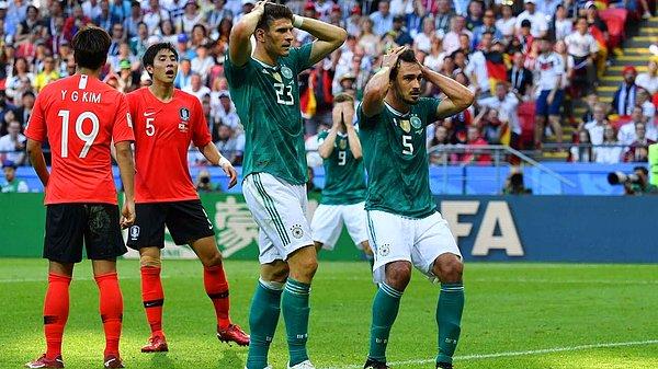 Dünya Kupası'nda Almanya, Güney Kore'ye 2-0 mağlup olarak gruplardan çıkamadı ve kupaya veda etti.