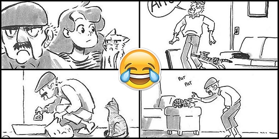 Alman Çizerin Kedisi ve Babası Arasındaki Tuhaf İlişkiyi Konu Aldığı 8 Samimi ve Komik Karikatür