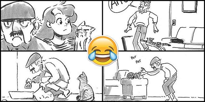 Alman Çizerin Kedisi ve Babası Arasındaki Tuhaf İlişkiyi Konu Aldığı 8 Samimi ve Komik Karikatür