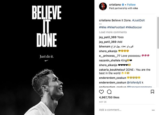 Söylentilere göre ünlü futbolcu Nike ile yaptığı yeni anlaşmadan ömrünün sonuna kadar her yıl 19 milyon avro alacak...