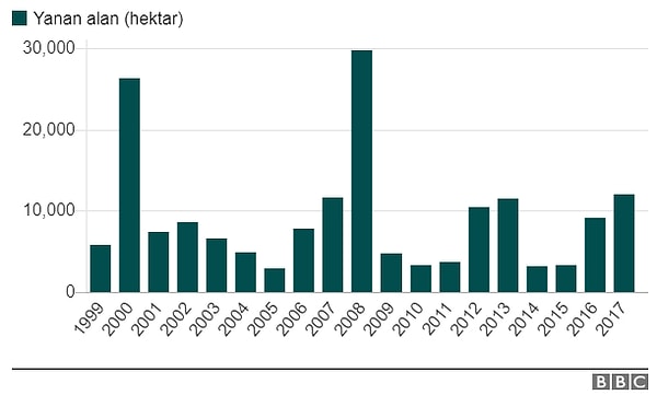 2017, 2008 yılından sonra yangınlarda en fazla ormanın zarar gördüğü yıl oldu.