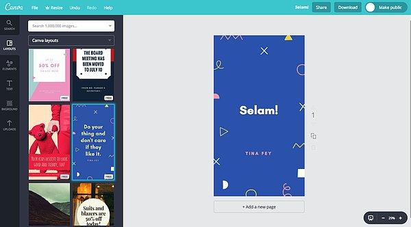 Canva'da Instagram hikaye tasarımı şablonları için giriş yaptığınızda sol tarafta ücretsiz ve ücretli şablonları görüntüleyebiliyorsunuz.