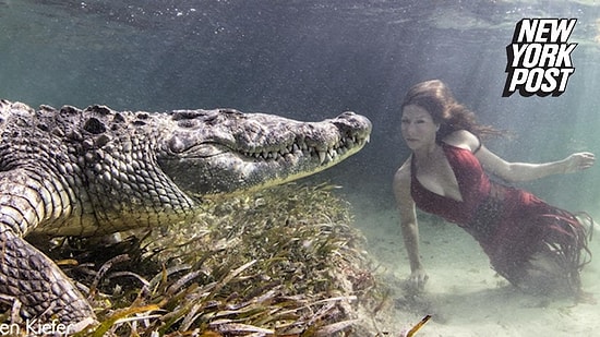 Su Altında Timsahlarla Fotoğraf Çektiren Yürek Yemiş Kadın