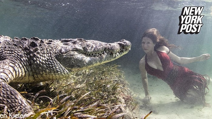 Su Altında Timsahlarla Fotoğraf Çektiren Yürek Yemiş Kadın