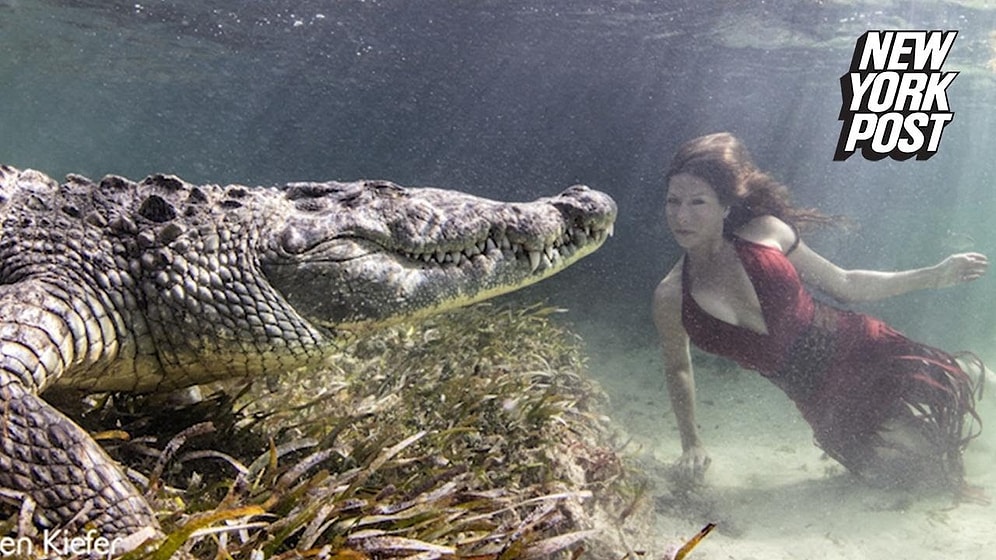 Su Altında Timsahlarla Fotoğraf Çektiren Yürek Yemiş Kadın
