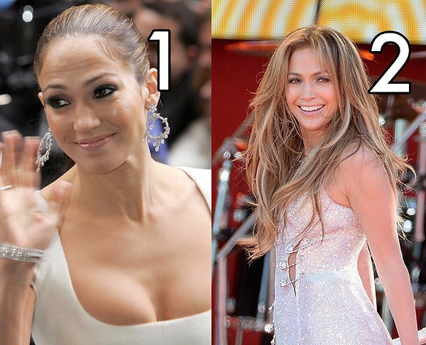 2. На каком фото Дженнифер Лопес моложе?