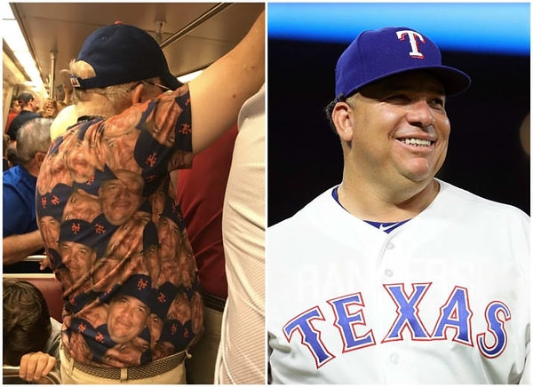 14. А этот отец сделал себе футболку с лицом своего любимого игрока в бейсбол