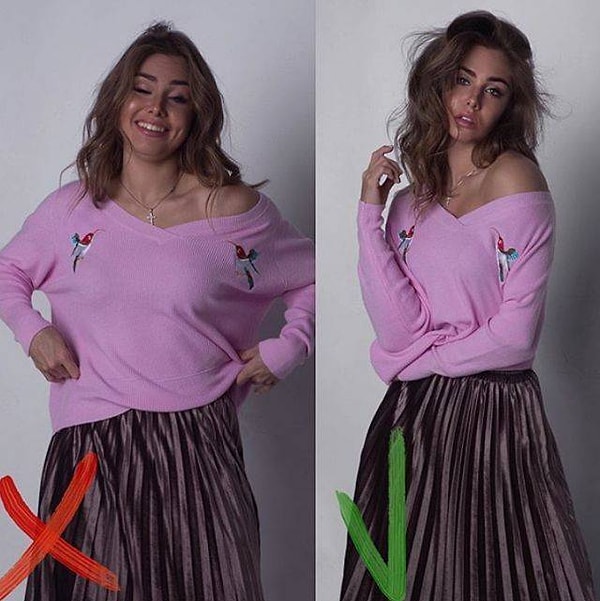 10. Поза в полоборота, руки прикрывают талию и уведение бедер в сторону