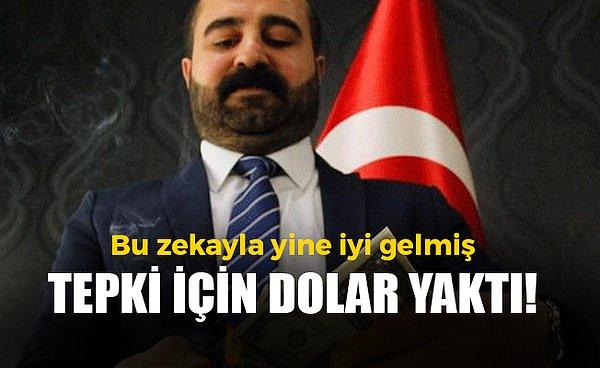 15. "Şanlıurfa'da iş adamı Hasan İzol, döviz kurundaki artışa birer banknotluklardan oluşan 100 dolar yakarak tepki gösterdi"