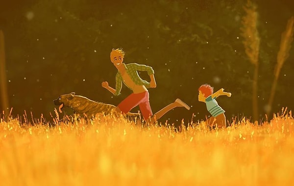 14. Со старшим братом выгуливать пса.