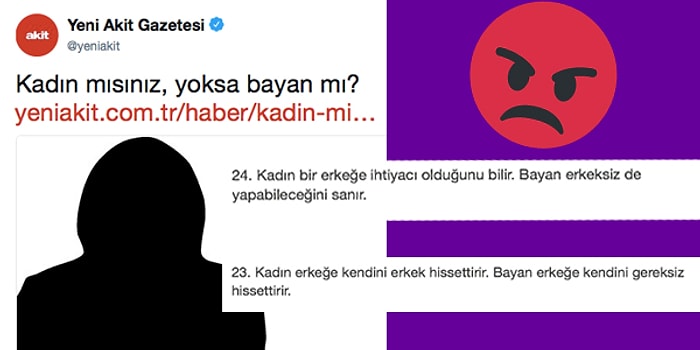 Yeni Akit’ten Kadınları Tam ve Yarım Olarak Ayıran “Kadın mısınız Yoksa Bayan mı?” Başlıklı Skandal Anket