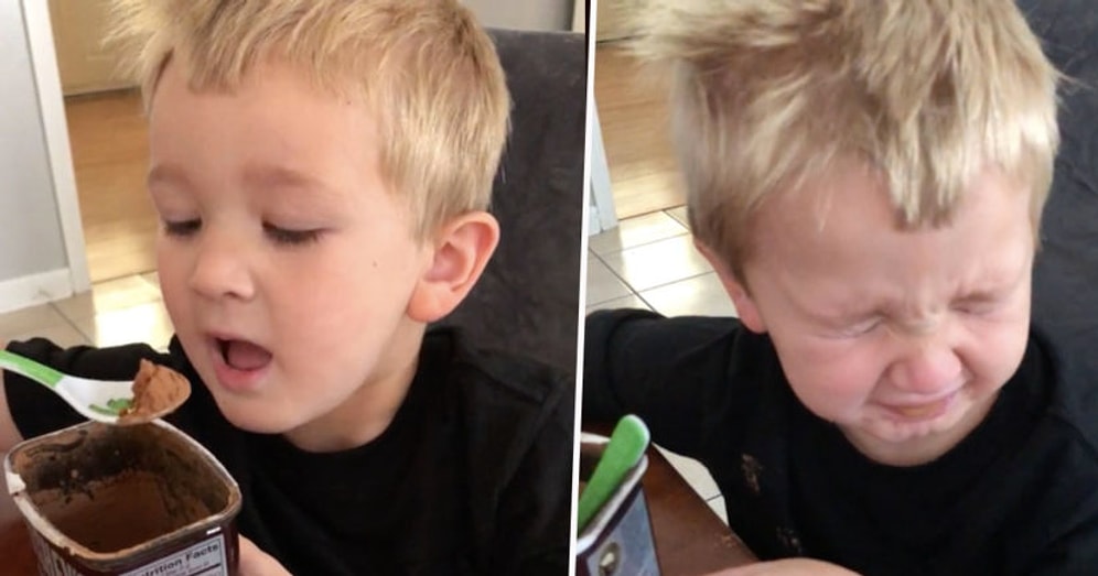 Реакция ребенка на какао без сахара - бесценна!