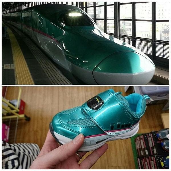 28. "Japonya'da birebir hız trenine benzeyen bir ayakkabı buldum."