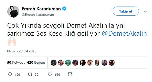 Bugün de Emrah birlikte yaptıkları bu şarkının klibinin müjdesini Demet Akalın tarzıyla yeniden paylaştı.