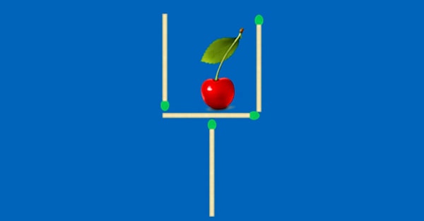 4. Из 4 спичек сложен бокал, в бокале есть вишня. Как достать вишенку из бокала, переместив 2 спички?