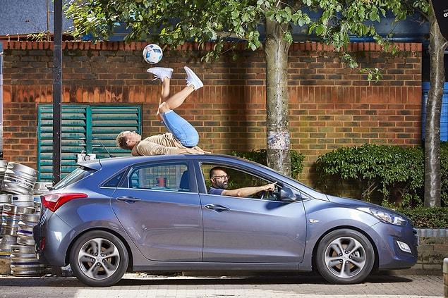 13. Longest time controlling a soccer ball by foot while on the roof of a moving car — 93 seconds