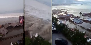 Endonezya'da 7.5 Şiddetindeki Depremin Ardından Oluşan Tsunami'nin Korkutucu Görüntüsü