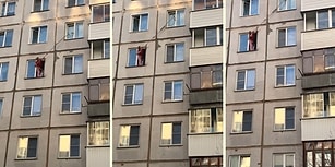 Üst Katındaki Yarım Açık Cama Sıkışan Kediyi Kurtaran Güzel İnsan