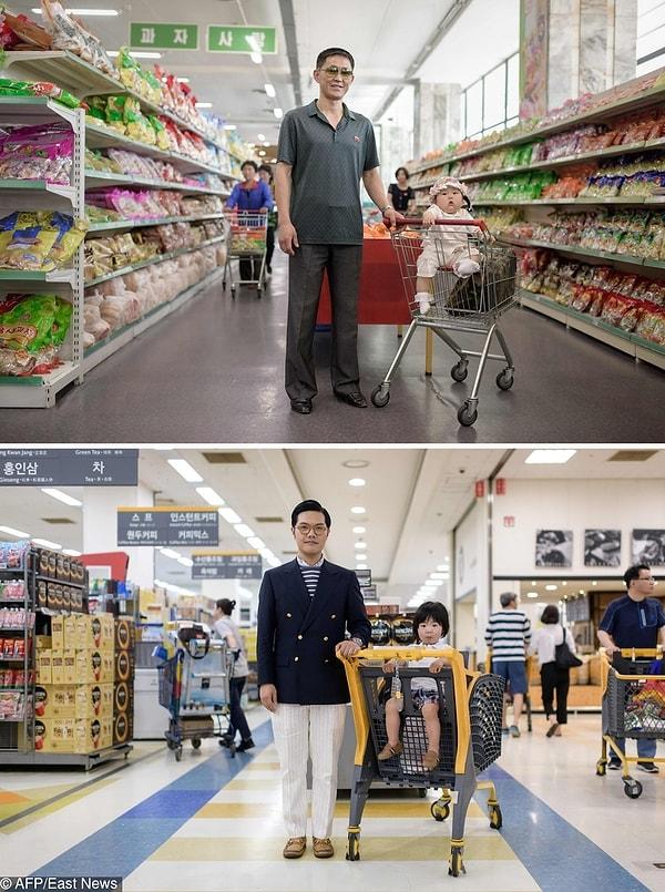 10. Kuzey ve Güney Kore'deki marketlerden alışveriş yapan iki vatandaş