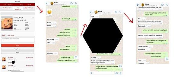 Anlattığım olayları desteklemek için arkadaşlık sitesinden tanışma ile başlayıp ve WhatsApp mesajları ile devam eden sürecin ekran görüntülerini ekliyorum.