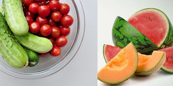 Итак, выберите по одному фрукту-овощу из предложенных пар "огурец/помидор" и "арбуз/дыня":