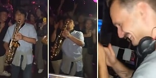 Gece Kulübünde Saksafonu İle DJ'ye Eşlik Eden Adam