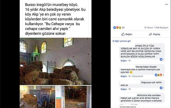 "İnegöl Muratbey’deki caminin samanlık olarak kullanıldığı iddiası."