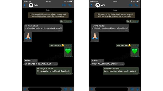 Whatsapp karanlık(gece) modu ile ilgili örnek bir görüntü ise şu şekilde;
