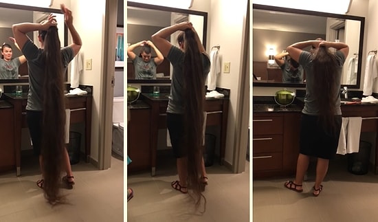 Efsane Uzun Saçlara Sahip Kadının 2 Dakikada Yerlere Uzanan Saçlarını Nasıl Topladığın Görüntüleri