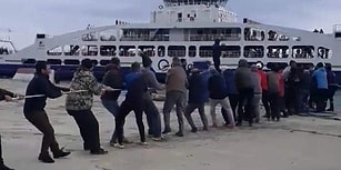Arızalanan Feribotu Halatla İskeleye Çeken Güzel İnsanlar