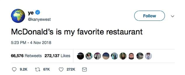 Kanye West decided to tweet out his love for McDonald’s.