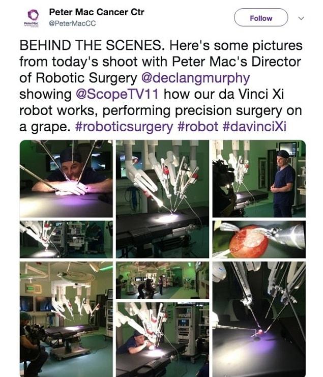 The backstory goes that the Peter MacCallum Cancer Centre used a grape to practice surgical capabilities of their medical robots.