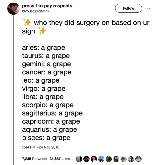 3. The grape that had a surgery has even inspired horoscopes.