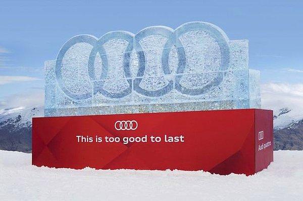 4. Audi, bu büyük buzdan logoyu kurdu ve buz eriyene kadar indirim yapacaklarını duyurdu.