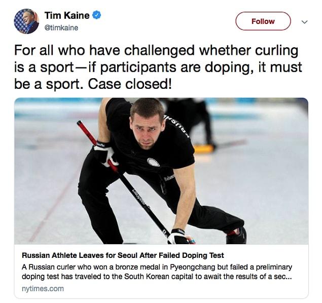 4. The curling community faces with a doping scandal during the Winter Olympics.
