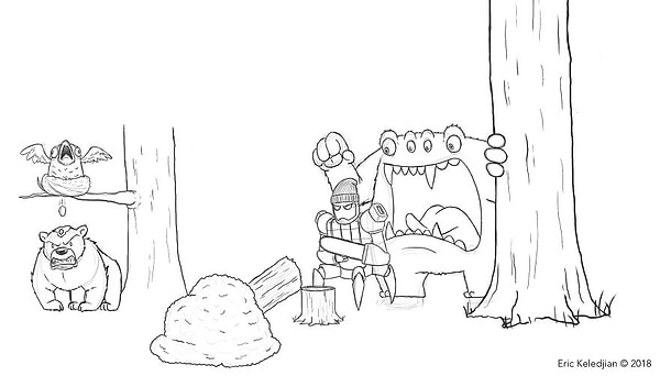 5. А затем и монстр, выглядывающий из-за дерева