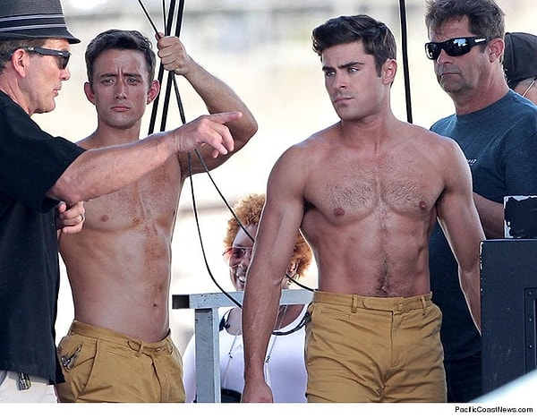 7. Зак Эфрон и его дублер Джордан Скотт на съемках "Дедушка лёгкого поведения"