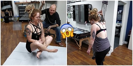 Pes Doğrusu! Derisine Geçirilen Kancalarla Kendisini Tavana Astıran Piercing Bağımlısı Kadın