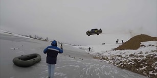 Yanan Arabayla Buz Tutmuş Göle Uçan Rahatsız Adam
