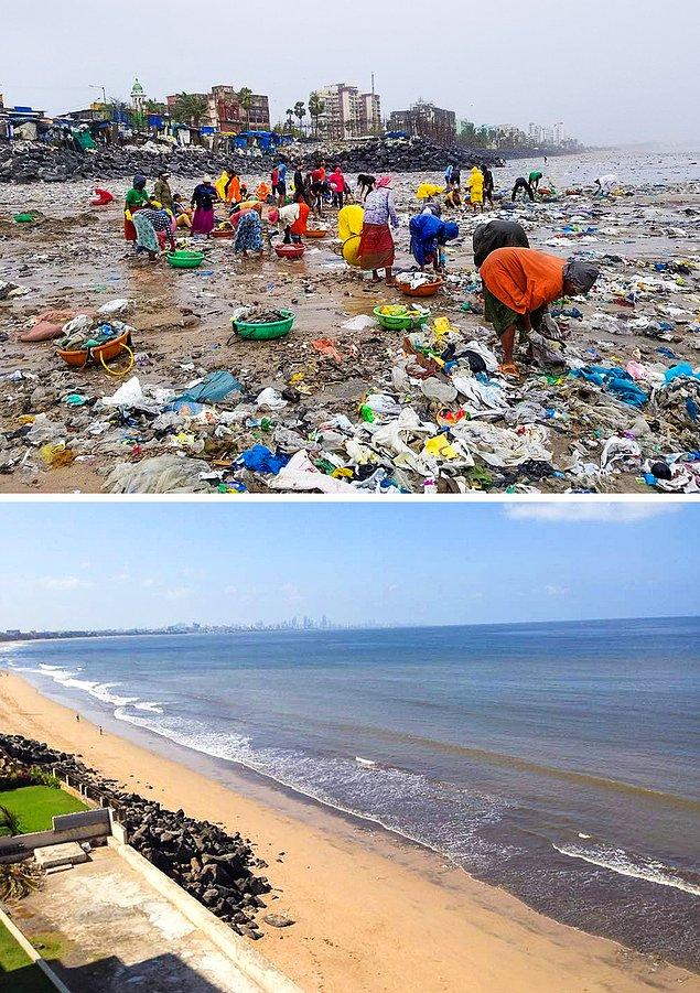 1. Gerçekten de dünyayı kurtarmak değil de ne? Hindistan'daki gönüllü insanlar, denizdeki 5 ton çöplüğü temizlediler.