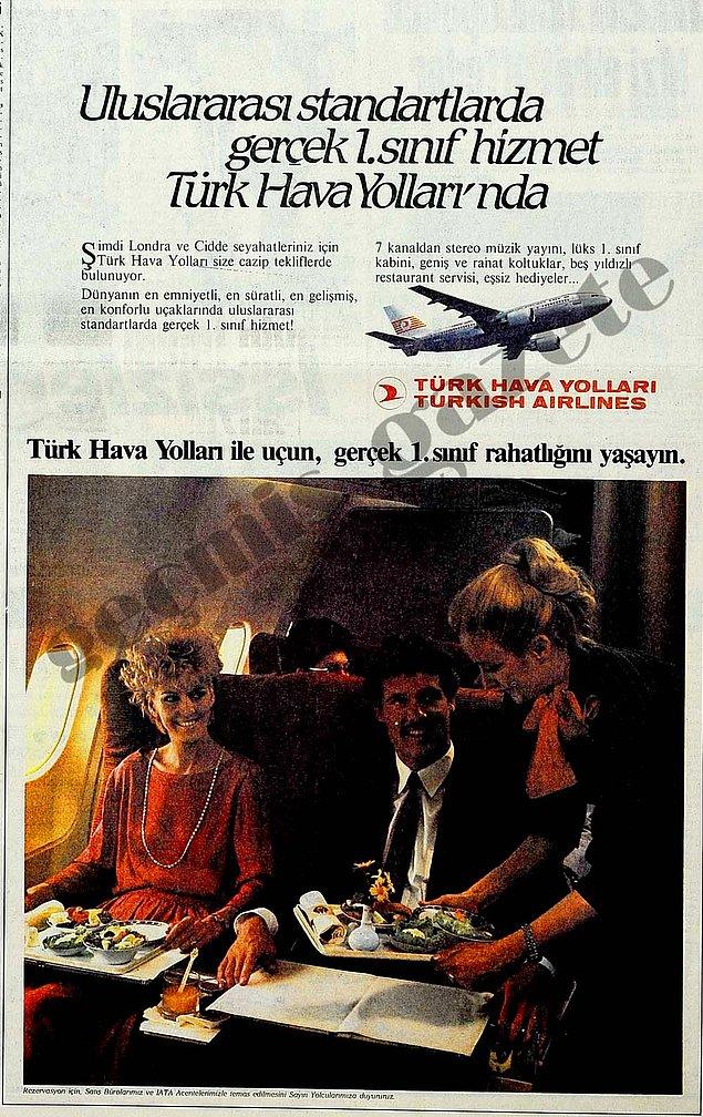 6. Türk Hava Yolları'nın 1985 yılındaki reklamı ve tanıtım notları.