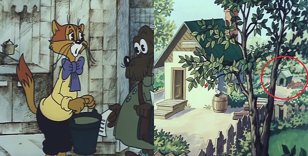 3. Все персонажи, кроме Леопольда и мышей - собаки (собака-почтальон, собака-врач, собака-медсестра), но при этом дачу Леопольда охраняет обычный цепной пес, который живет в будке