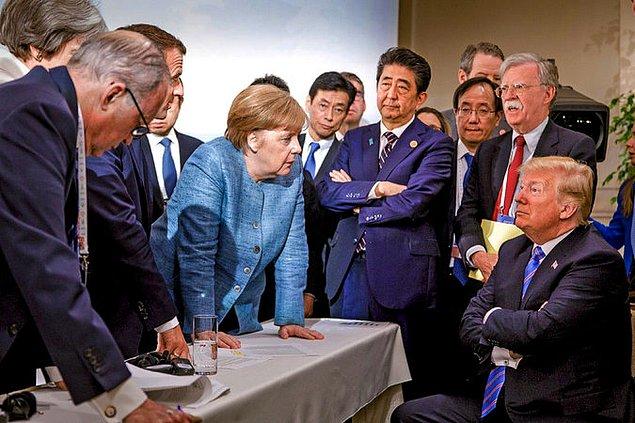 G-7 Zirvesi'ndeki Angela Merkel ve Donald Trump buluşması.